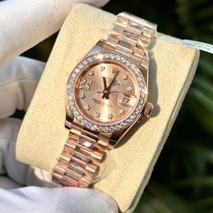 Đồng Hồ Rolex Nữ Đính Moissanite Màu Vàng hồng DateJust 31mm (8)