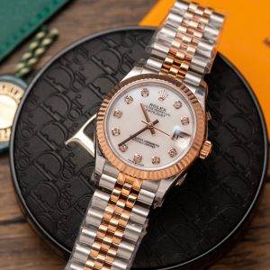 Đồng Hồ Rolex Nữ Rep 11 Mặt Xà Cừ Cọc Số Đá Dây Jubilee 31mm (1)
