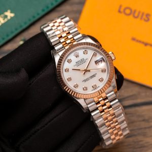 Đồng Hồ Rolex Nữ Rep 11 Mặt Xà Cừ Cọc Số Đá Dây Jubilee 31mm (1)