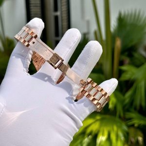 Đồng Hồ Rolex Phủ Vàng Đính Moissanite Mặt Số Nâu Ombre 36mm (7)