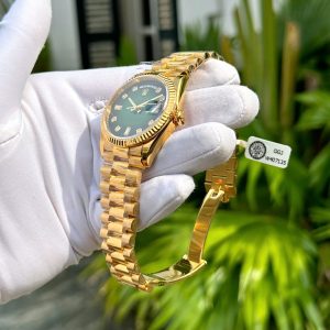 Đồng Hồ Rolex Phủ Vàng Đính Moissanite Mặt Số Xanh Ombre 36mm (1)