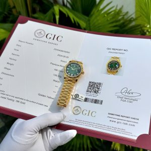 Đồng Hồ Rolex Phủ Vàng Đính Moissanite Mặt Số Xanh Ombre 36mm (7)