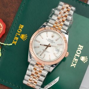 Đồng Hồ Rolex Phủ Vàng Thật DateJust Cọc Số Dạ Quang Xưởng GM 41mm (1)