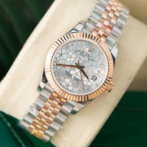 Đồng Hồ Rolex Phủ Vàng Thật Mặt Hoa Lá Chế Tác Hong Kong 31mm (1)