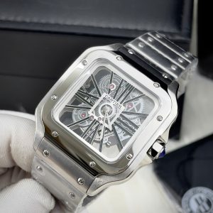 Đồng Hồ Cartier Fake Máy Nhật Pin Mặt Đen Dây Kim Loại Nam 40mm (6)