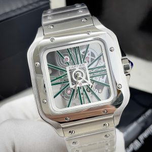 Đồng Hồ Cartier Fake Máy Nhật Pin Mặt Xanh Dây Kim Loại Nam 40mm (2)