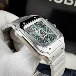 Đồng Hồ Cartier Fake Máy Nhật Pin Mặt Xanh Dây Kim Loại Nam 40mm (2)