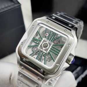 Đồng Hồ Cartier Fake Máy Nhật Pin Mặt Xanh Dây Kim Loại Nam 40mm (2)