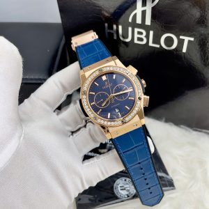Đồng Hồ Hublot Chronograph Máy Cơ Nhật Đính Đá Màu Xanh Nam 42mm (5)
