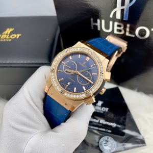 Đồng Hồ Hublot Chronograph Máy Cơ Nhật Đính Đá Màu Xanh Nam 42mm (5)