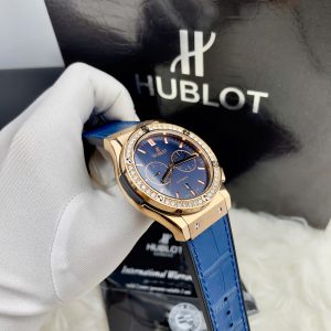 Đồng Hồ Hublot Chronograph Máy Cơ Nhật Đính Đá Màu Xanh Nam 42mm (5)
