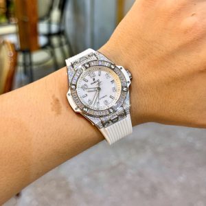 Đồng Hồ Hublot Dây Cao Su Màu Trắng Đính Full Đá Big Bang One Click 39mm (2)