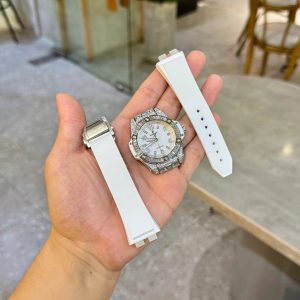 Đồng Hồ Hublot Dây Cao Su Màu Trắng Đính Full Đá Big Bang One Click 39mm (2)