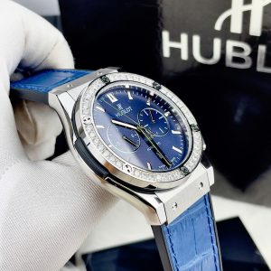Đồng Hồ Hublot Fake Cao Cấp Máy Cơ Nhật Màu Xanh Đính Đá 42mm (4)