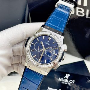 Đồng Hồ Hublot Fake Cao Cấp Máy Cơ Nhật Màu Xanh Đính Đá 42mm (4)