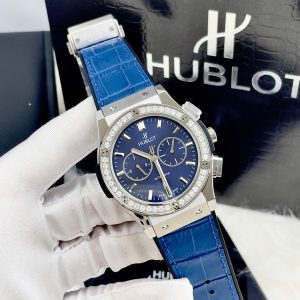 Đồng Hồ Hublot Fake Cao Cấp Máy Cơ Nhật Màu Xanh Đính Đá 42mm (4)