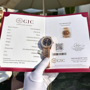 Đồng Hồ Rolex Day-Date Mặt Nâu Phủ Vàng 18K Đính Moissanite Baguette 40mm (2)