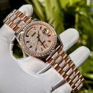 Đồng Hồ Rolex Day-Date Phủ Vàng Đính Moissanite Cọc Số 7 Màu 40mm (8)