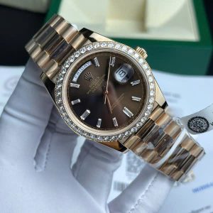 Đồng Hồ Rolex Day-Date Phủ Vàng Hồng Đính Đá Moissanite GM Factory 40mm (8)