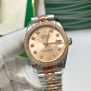 Đồng Hồ Rolex Fake Giá Rẻ Máy Pin Nhật Viền Đính Đá Nữ 31mm (1)