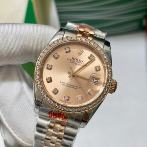 Đồng Hồ Rolex Fake Giá Rẻ Máy Pin Nhật Viền Đính Đá Nữ 31mm (1)