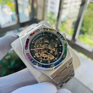 Đồng Hồ Audemars Piguet Fake Máy Automatic Nhật Royal Oak Skeleton Rainbow 41mm (1)