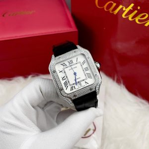 Đồng Hồ Cartier Automatic Nam Đính Đá Dây Da Fake Nhật 40mm (1)