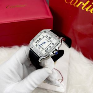 Đồng Hồ Cartier Automatic Nam Đính Đá Dây Da Fake Nhật 40mm (1)