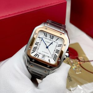 Đồng Hồ Cartier Santos Fake Cao Cấp Demi Vàng Hồng Máy Cơ Nhật 40mm (4)