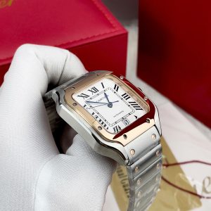 Đồng Hồ Cartier Santos Fake Cao Cấp Demi Vàng Hồng Máy Cơ Nhật 40mm (4)