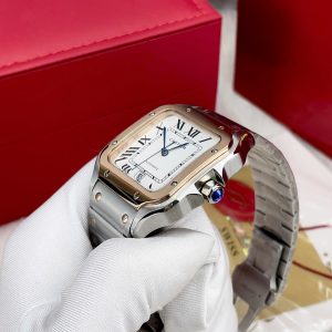 Đồng Hồ Cartier Santos Fake Cao Cấp Demi Vàng Hồng Máy Cơ Nhật 40mm (4)