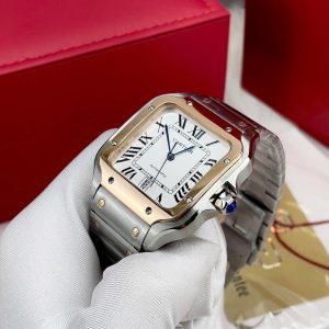 Đồng Hồ Cartier Santos Fake Cao Cấp Demi Vàng Hồng Máy Cơ Nhật 40mm (4)