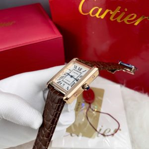 Đồng Hồ Cartier Tank Fake Máy Cơ Nhật Nam Dây Da Màu Nâu 40mm (4)