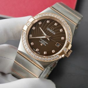 Đồng Hồ Omega Constellation Fake Cao Cấp Mặt Chocolate Đính Đá Máy Thụy Sỹ (7)