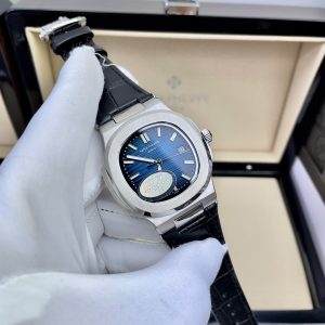 Đồng Hồ Patek Philippe Fake Máy Nhật Mặt Xanh Blue Dây Da Nautilus 5711 40mm (7)