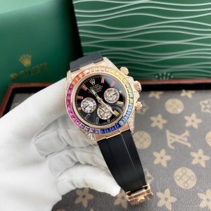 Đồng Hồ Rolex Daytona Rainbow Fake Nhật Dây Cao Su Màu Đen 40mm (2)
