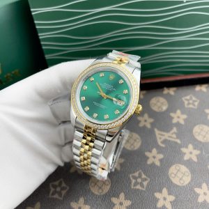 Đồng Hồ Rolex Máy Nhật Mặt Số Xanh Bạc Hà Đính Đá DateJust 36-41mm (1)