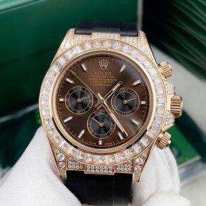 Đồng Hồ Rolex Nam Đính Đá Mặt Số Màu Chocolate Dây Cao Su Fake Nhật 40mm (2)