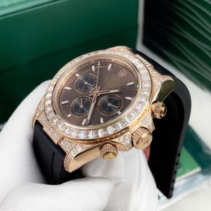 Đồng Hồ Rolex Nam Đính Đá Mặt Số Màu Chocolate Dây Cao Su Fake Nhật 40mm (2)