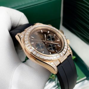 Đồng Hồ Rolex Nam Đính Đá Mặt Số Màu Chocolate Dây Cao Su Fake Nhật 40mm (2)