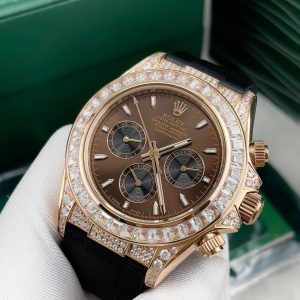 Đồng Hồ Rolex Nam Đính Đá Mặt Số Màu Chocolate Dây Cao Su Fake Nhật 40mm (2)