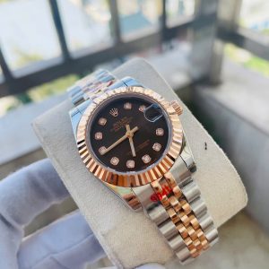 Đồng Hồ Rolex Nữ Dây Kim Loại Fake Máy Nhật DateJust Mặt Nâu 31mm (1)