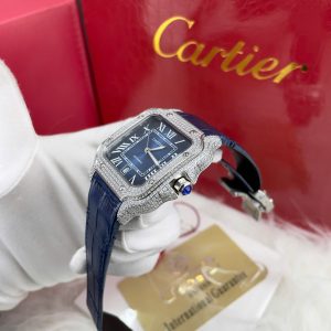 Đồng Hồ Cartier Automatic Nam Đính Đá Máy Cơ Màu Xanh Dương Fake Nhật 40mm (1)