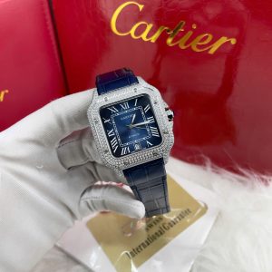Đồng Hồ Cartier Automatic Nam Đính Đá Máy Cơ Màu Xanh Dương Fake Nhật 40mm (1)