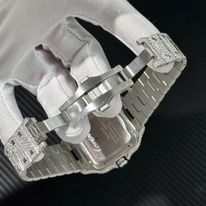 Đồng Hồ Cartier Santos Chế Tác Full Moissanite Hong Kong Mặt Xanh Blue (1)