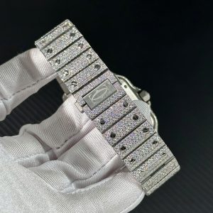 Đồng Hồ Cartier Santos Chế Tác Full Moissanite Hong Kong Mặt Xanh Blue (1)