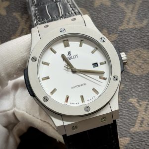 Đồng Hồ Hublot Automatic Nam Mặt Trắng Vỏ Nhám Fake Máy Cơ Nhật 42mm (1)