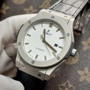 Đồng Hồ Hublot Automatic Nam Mặt Trắng Vỏ Nhám Fake Máy Cơ Nhật 42mm (1)