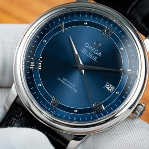 Đồng Hồ Omega De Ville Prestige Replica Cao Cấp Mặt Số Xanh Dây Da 39 (1)