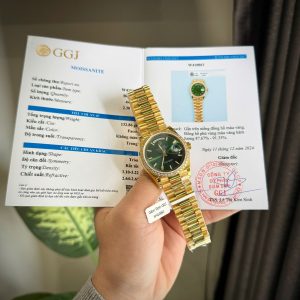 Đồng Hồ Rolex Chế Tác Phủ Vàng Đính Đá Moissanite Day-Date Mặt Xanh Lá GM 40mm (1)